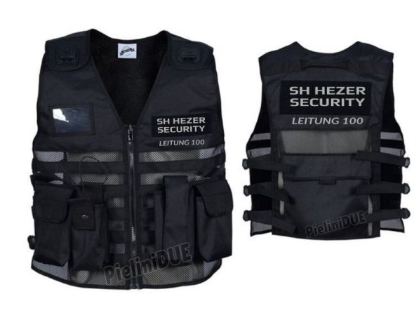 Security Schwarze Sicherheitsweste mit Aufschriften vorne und hinten.